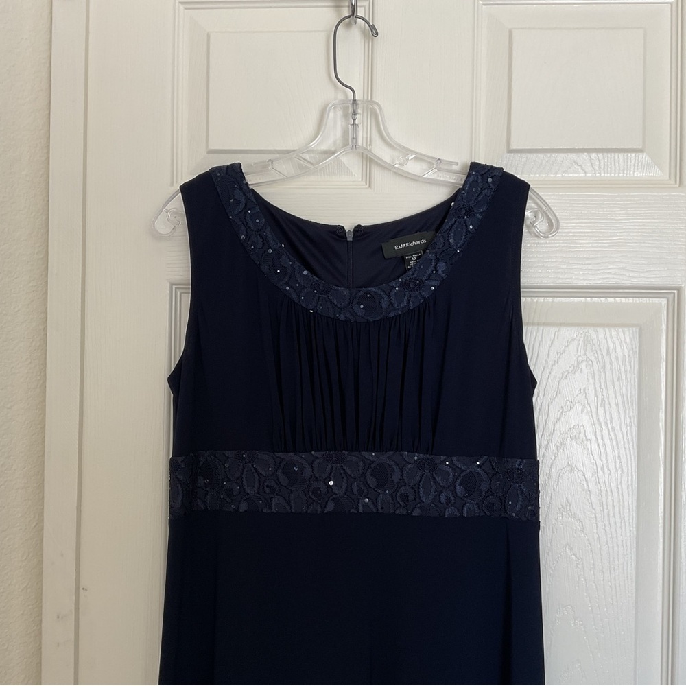 R & M Richards Navy Blue Lace Sequins Special Occasion Dress 2 Piece Size 10 - Picture 4 of 11